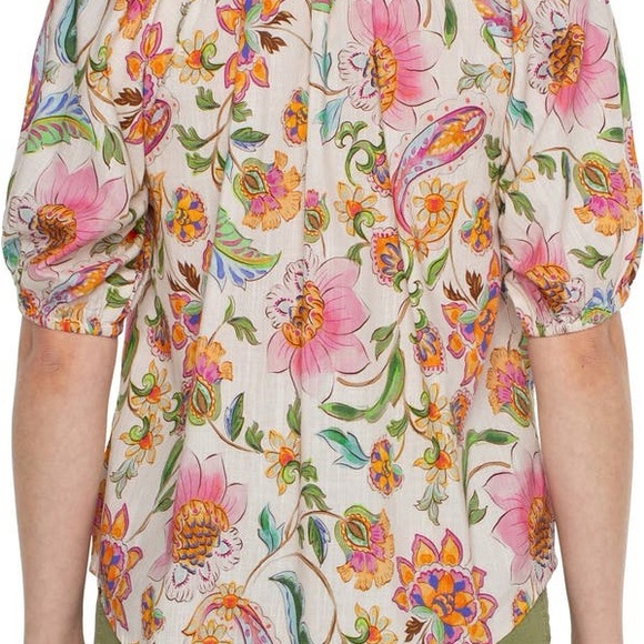 Liverpool LA Shirred Floral Short Sleeve Button-Up Shirt - Picture 2 of 2